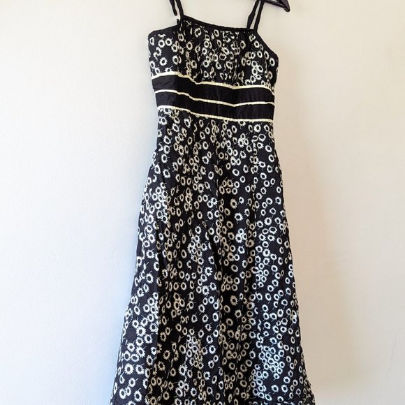 Y2K Black & White Floral Midi Dress Spaghetti Strap Whimsygoth Cottage Size 5 - Picture 6 of 10